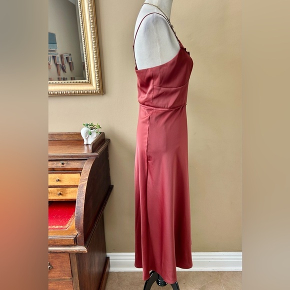 Anthropologie Corset Slip Dress Midi Cinnamon Brown Satin Size 16W - Picture 9 of 16